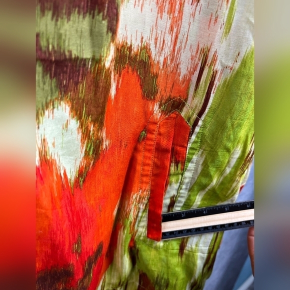 Talbots Colorful‎ Silk Cotton Long Sleeve Abstract Kangaroo Pocket Blouse 24W - Picture 7 of 13